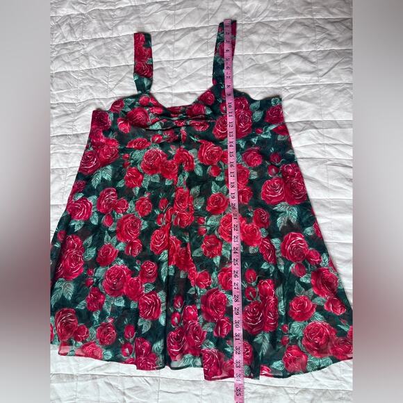 Vintage 90s VS Red Rose Floral Sheer Babydoll Mini Dress Lingerie Romantic - L - Picture 5 of 7